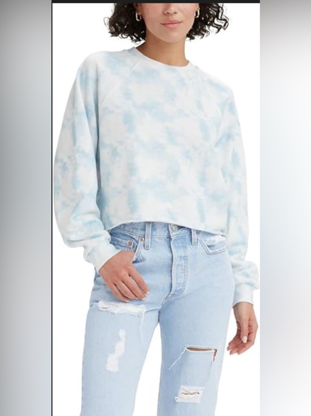 Levi's Light Blue & White Tie-Dye Cropped Sweatshirt